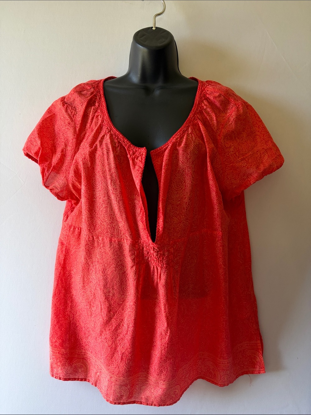 Eddie Bauer Red Short Sleeve Peasant Blouse